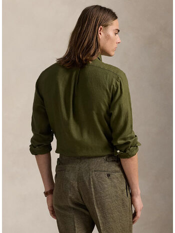 CAMICIA IN LINO SLIM-FIT, NEW OLIVE, small