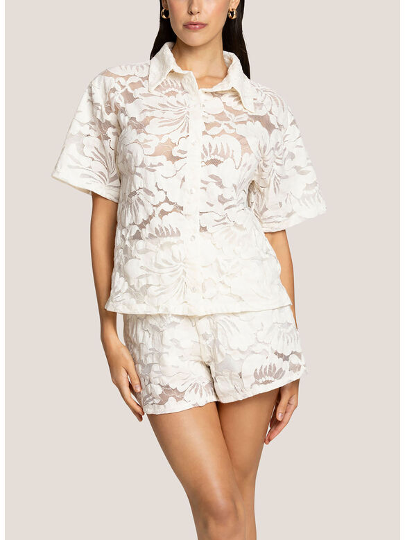 CAMICIA A MANICA CORTA BLOSSOM LACE, 001 BIANCO, medium