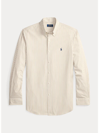 CAMICIA IN POPELINE STRETCH A RIGHE, 4655Z COASTAL BEIGE/WHITE, small