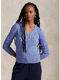 MAGLIONE IN COTONE A TRECCE CON SCOLLO A V, NEW LITCHFIELD BLUE, thumb