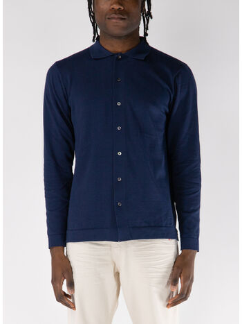 CAMICIA IN MAGLIA A MANICHE LUNGHE, 799 BLU NAVY, small