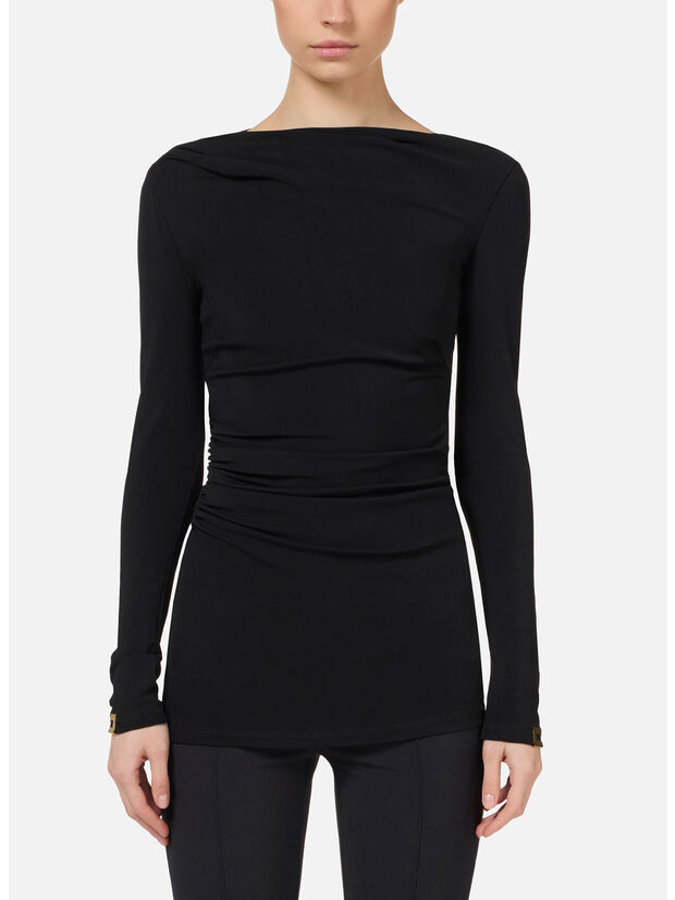 MAGLIA IN JERSEY CON DRAPPEGGIO, 110 NERO, large
