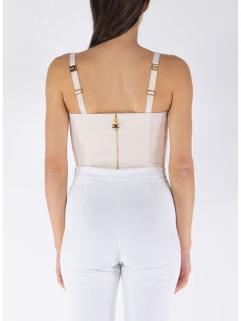 TOP BUSTIER IN CRÊPE STRETCH CON PLACCA LOGO SMALTATA, 193, small