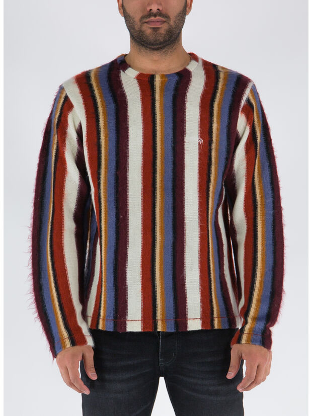 MAGLIONE VERTICAL STRIPED KNIT CREW, RUST, large