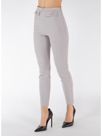 PANTALONE DRITTO IN CRÊPE STRETCH CON PATTE, 155, small