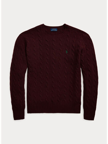 MAGLIONE GIROCOLLO IN MAGLIA TRECCIATO, AGED WINE HEATHER, small