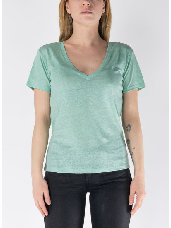 T-SHIRT ELOISE CON SCOLLO A V IN JERSEY DI LINO, 00050H 53 EMB, medium