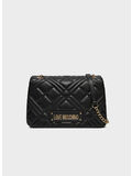 BORSA A SPALLA TRAPUNTATA CON LOGO IN RILIEVO, 000 NERO, thumb