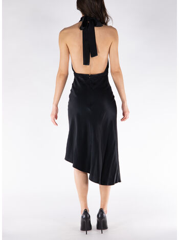 ABITO MIDI IN RASO CON GONNA ASIMMETRICA, 110 NERO, small