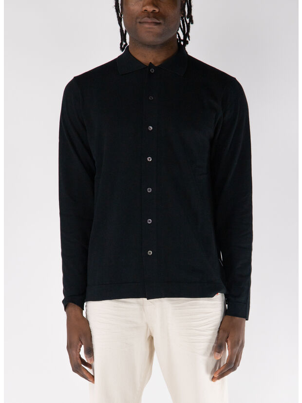 CAMICIA IN MAGLIA A MANICHE LUNGHE, 999 NERO, large