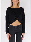 T-SHIRT IN JERSEY CRÊPE CON PIERCING, 110 NERO, thumb