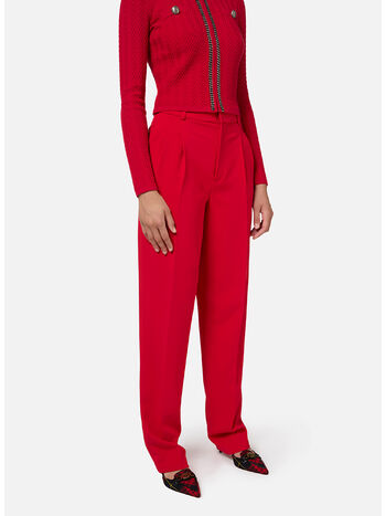 PANTALONE IN CR&Ecirc;PE STRETCH CON DOPPIE PINCES, CG5 RED PASSION, small