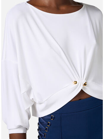 T-SHIRT IN JERSEY CRÊPE CON PIERCING, 360 AVORIO, small