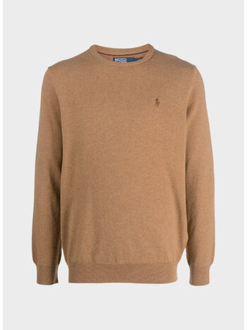 MAGLIONE GIROCOLLO CON LOGO, LATTE BROWN HEATHER, small