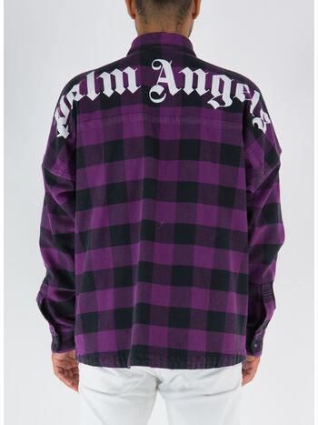 CAMICIA A QUADRI CON LOGO CURVED, 3701 PURPLE WHITE, small