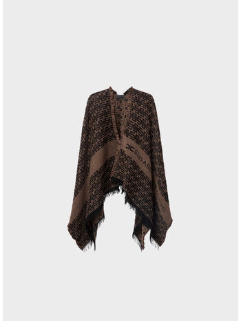 MANTELLA IN LANA JACQUARD CON LOGO, AT7 CACAO/NERO, small