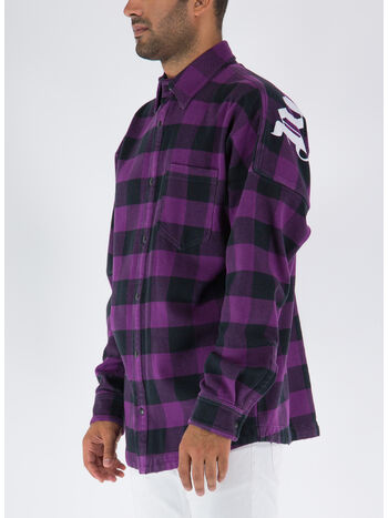 CAMICIA A QUADRI CON LOGO CURVED, 3701 PURPLE WHITE, small