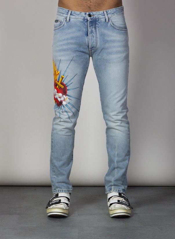 PALM ANGELS JEANS SACRED HEART 5 POCKETS Azzurro Uomo | Selecteur