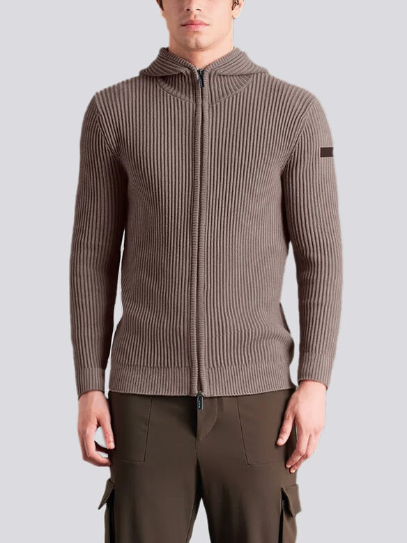 MAGLIONE CON CAPPUCCIO ZIP, 84 SABBIA, medium