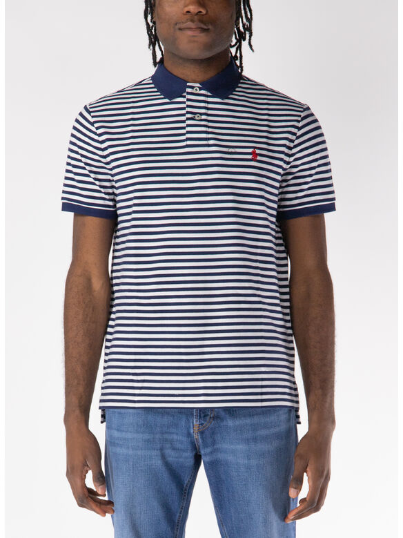 POLO A MANICHE CORTE CON LOGO RICAMATO, DECKWASH WHITE/NEWPORT NAVY, medium