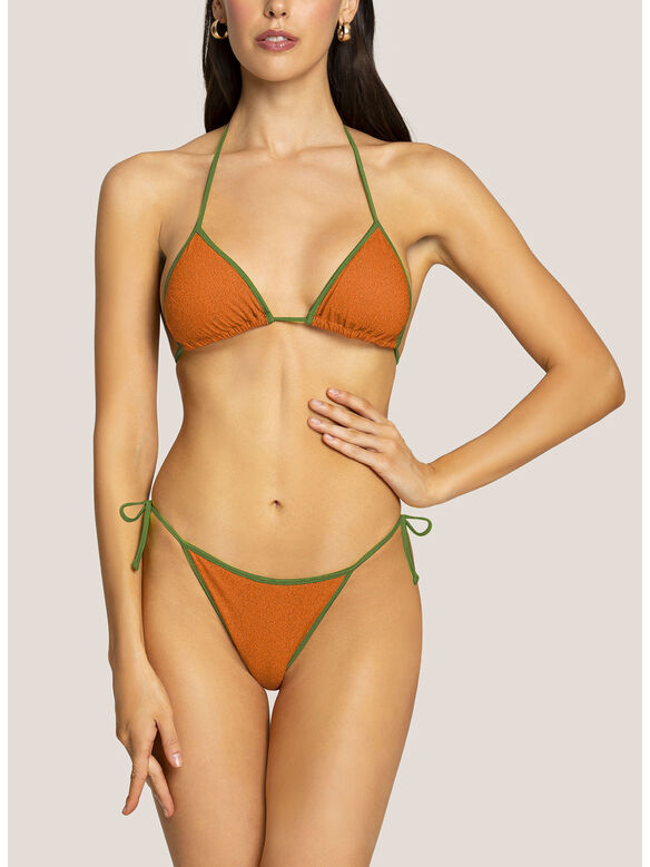 BIKINI A TRIANGOLO BORDATO LUREX, 383 ARANCIONE, medium