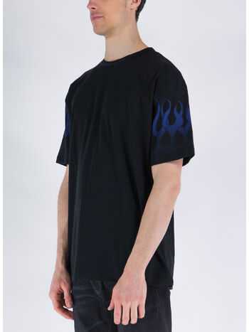 T-SHIRT WITH BLUE FLAMES, BLACK, small