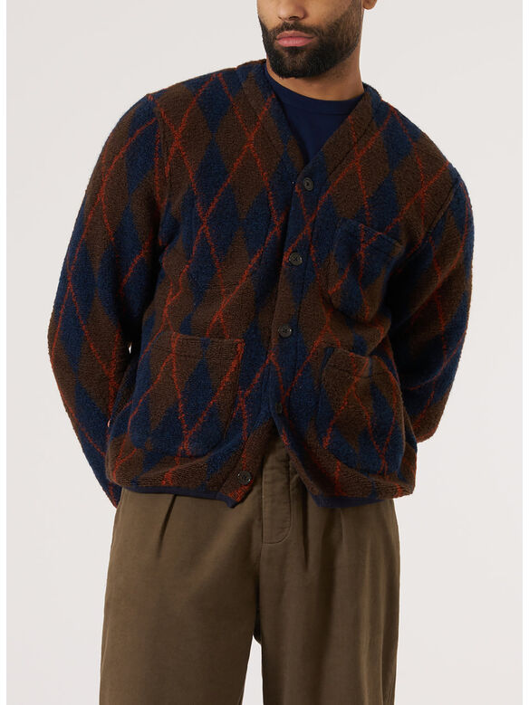 CARDIGAN ARGYLL FLEECE, BROWN/NAVY, medium