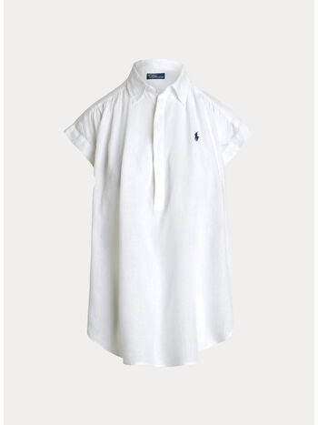 CAMICIA POPOVER IN LINO, WHITE, small