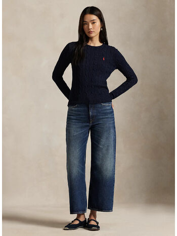 MAGLIONE A GIROCOLLO IN COTONE A TRECCE, HUNTER NAVY, small