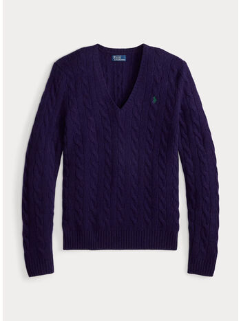 MAGLIONE CON SCOLLO A V IN MAGLIA TRECCIATO KIMBERLY, MIDNIGHT PURPLE, small