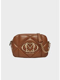 BORSA A SPALLA TRAPUNTATO CON MAXI LOGO, 312 CASTAGNA, thumb