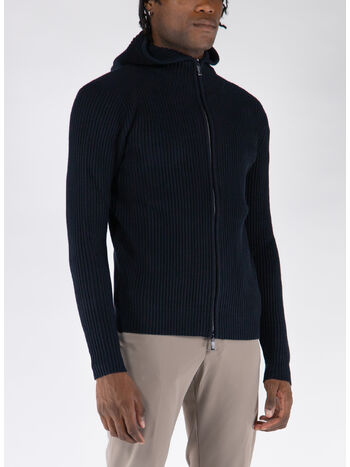 MAGLIONE CON CAPPUCCIO ZIP, 60 BLUE BLACK, small