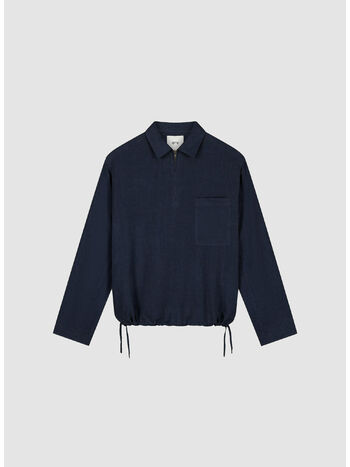 PULLOVER LINEN QUARTER ZIP, 450 NAVY, small