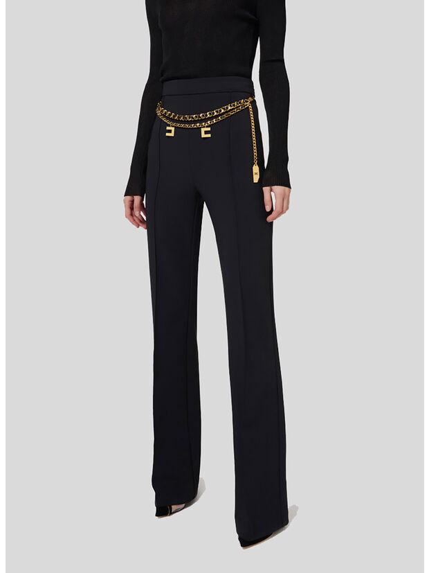 PANTALONE IN CRÊPE STRETCH CON CINTURA, 110 NERO, large
