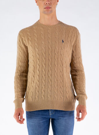 MAGLIONE IN LANA A TRECCE, CAMELMELANGE, small