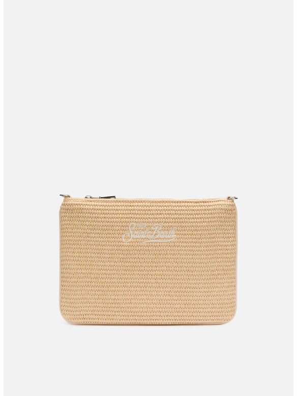 POCHETTE PARISIENNE EFFETTO PAGLIA CON LOGO RICAMATO, 06521H 11 ESSENTIAL EMB, medium
