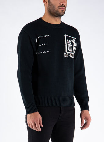 MAGLIONE TAKE CARE CHUNCKY KNIT CREWN, 1001BLACKWHITE, small