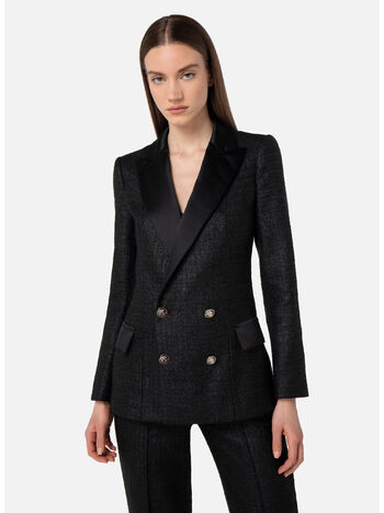 GIACCA DOPPIOPETTO IN TWEED LAMINATO, 110 NERO, small