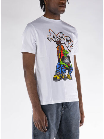 T-SHIRT GIROCOLLO CON STAMPA, BIANCO, small