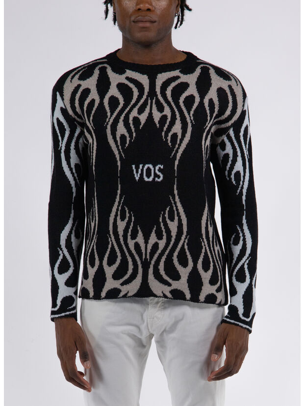 PULLOVER WITH TRIBAL FLAMES, BLACK, large