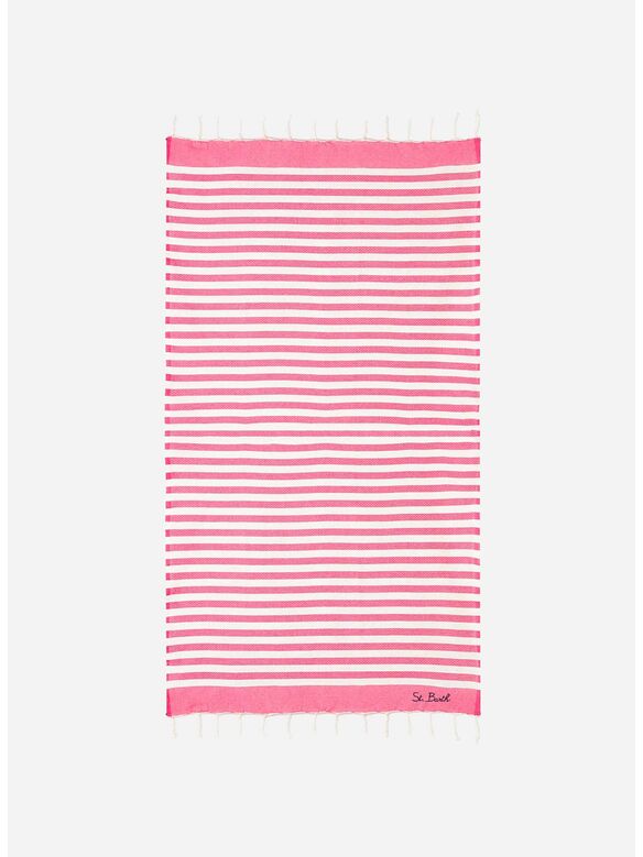 TELO MARE IN COTONE FOUTA CON STAMPA A RIGHE FUCSIA, 04434H, medium