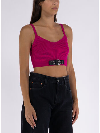 CROP TOP IN MAGLIA STRETCH BIKER BUCKLES, A0244, small