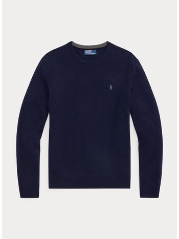 MAGLIONE GIROCOLLO IN LANA CON LOGO RICAMATO, HUNTER NAVY, small