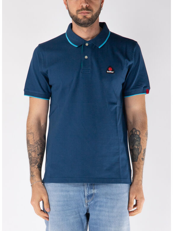 POLO PIQUET A MANICHE CORTE CON LOGO, 160 BLU NAVY, medium