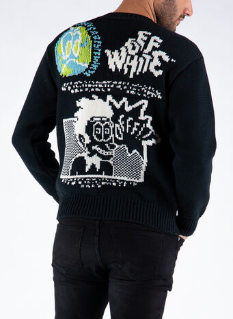 MAGLIONE TAKE CARE CHUNCKY KNIT CREWN, 1001BLACKWHITE, small