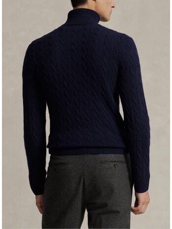 MAGLIONE A COLLO ALTO IN MAGLIA TRECCIATO, HUNTER NAVY, small