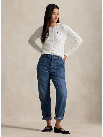 MAGLIONE A GIROCOLLO IN COTONE A TRECCE, WHITE, small