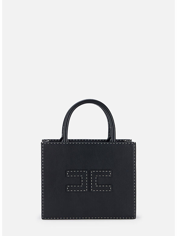 BORSA TOTE PICCOLA CON IMPUNTURE A CONTRASTO, 110 NERO, medium