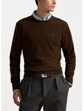 MAGLIONE GIROCOLLO IN LANA CON LOGO RICAMATO, CACAO BROWN HEATHER, thumb