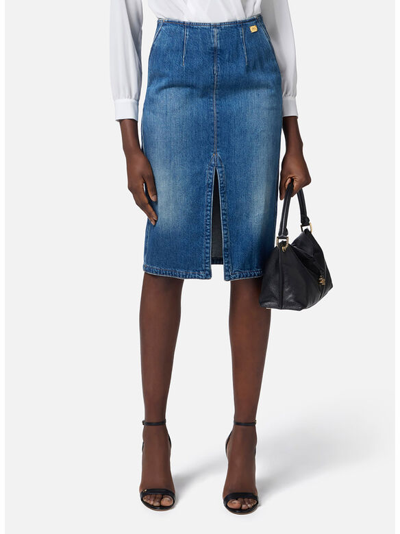 GONNA MIDI IN DENIM CON SPACCO, 139 BLUE VINTAGE, medium